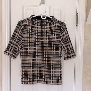 Ann Taylor Black and Cream Plaid Sweater